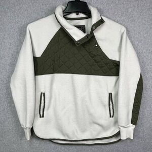 Abercrombie‎ & Fitch Fleece Sweater Small Green White Pullover 1/4 Snap Quilted